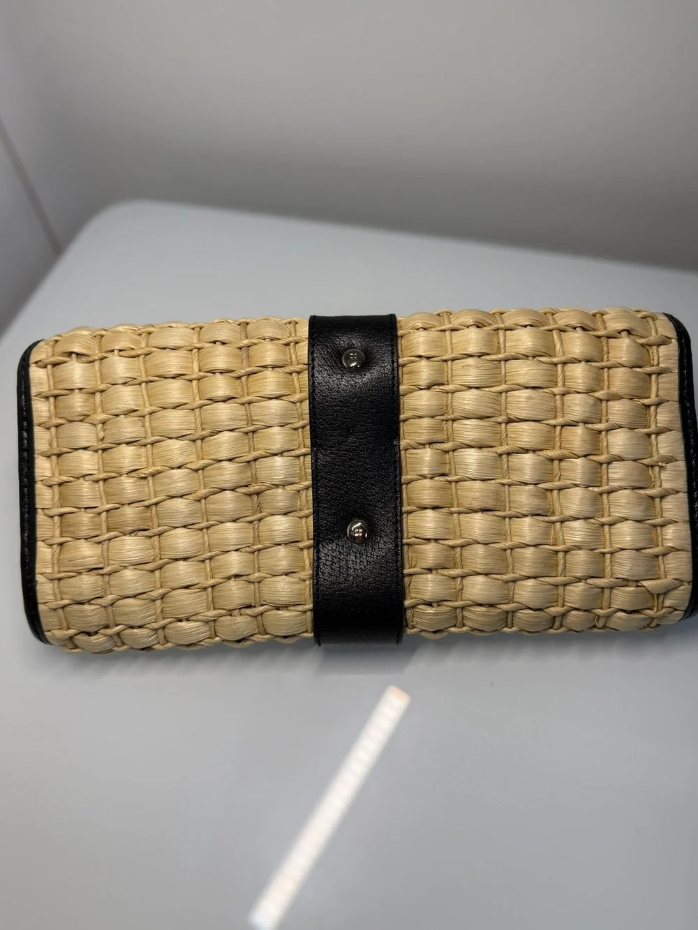 Kate Spade New York Straw & Leather Turn-Lock Clutch Bag VTG Y2K in EUC